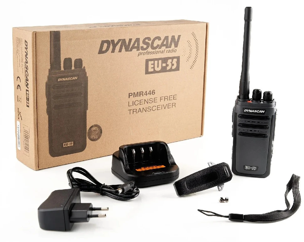 Nešiojama radijo stotelė PMR Dynascan EU-55, 446MHz, 0.5W, 16CH, CTCSS, DCS, 1500mAh, IP65