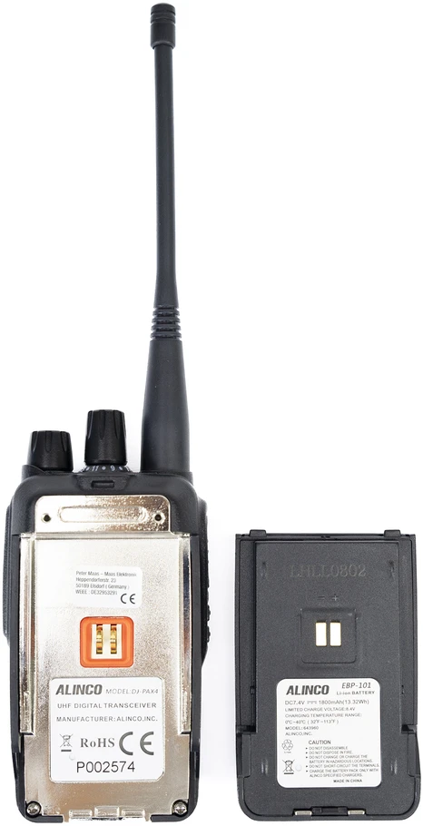 Nešiojama radijo stotelė PNI Alinco DJ-PAX4, PMR446, dviejų režimų analoginė ir skaitmeninė, VOX, TOT, IP67, 1800mAh baterija