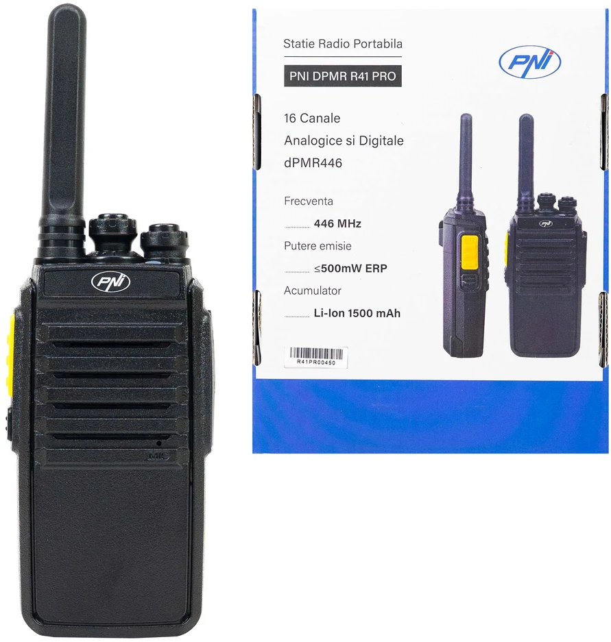 Nešiojama radijo stotelė PNI DPMR R41 PRO, 0.5W, dPMR446, 16 skaitmeninių ir analoginių kanalų, TOT, nuskaitymas (Scan), monitorius, programuojama, 1500mAh baterija, CTCSS/DCS