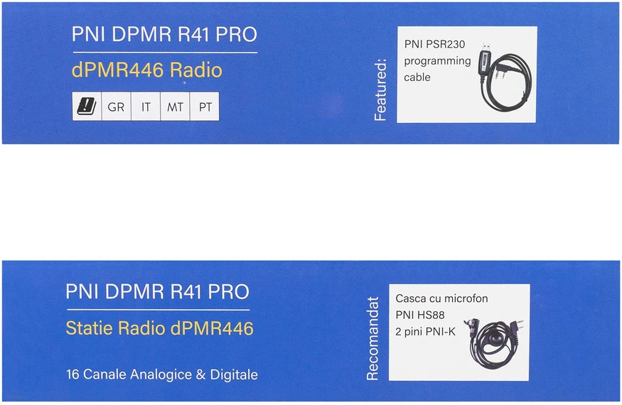 Nešiojama radijo stotelė PNI DPMR R41 PRO, 0.5W, dPMR446, 16 skaitmeninių ir analoginių kanalų, TOT, nuskaitymas (Scan), monitorius, programuojama, 1500mAh baterija, CTCSS/DCS