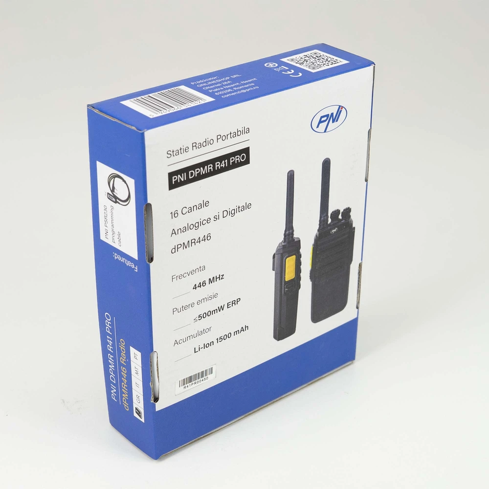 Nešiojama radijo stotelė PNI DPMR R41 PRO, 0.5W, dPMR446, 16 skaitmeninių ir analoginių kanalų, TOT, nuskaitymas (Scan), monitorius, programuojama, 1500mAh baterija, CTCSS/DCS