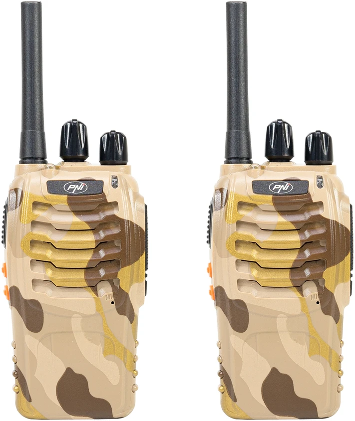Nešiojama radijo stotelė PNI PMR R40 Camo, 2 vnt. komplektas, 0,5 W, 16 programuojamų kanalų, 16 PMR ir 50 CTCSS bei 104 DCS tonų, ASQ, TOT, monitorius, programuojama, 1200 mAh baterijos, įkrovikliai ir ausinės komplekte