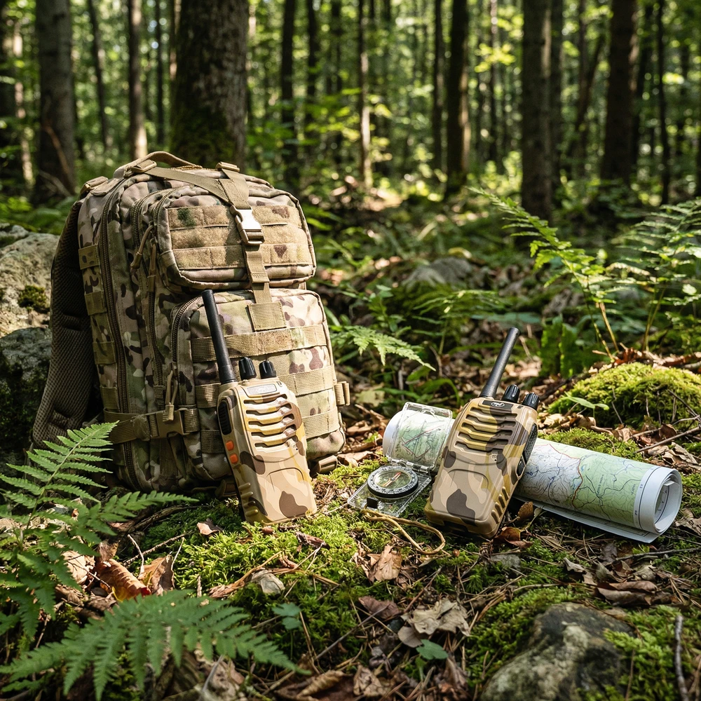 Nešiojama radijo stotelė PNI PMR R40 Camo, 2 vnt. komplektas, 0,5 W, 16 programuojamų kanalų, 16 PMR ir 50 CTCSS bei 104 DCS tonų, ASQ, TOT, monitorius, programuojama, 1200 mAh baterijos, įkrovikliai ir ausinės komplekte
