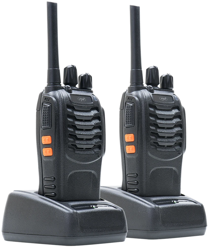 Nešiojama radijo stotelė PNI PMR R40 Pro, komplektas iš 2 vnt., 0.5W, ASQ, TOT, monitorius, programuojama, 1200mAh baterijos, įkrovikliai ir ausinės komplekte