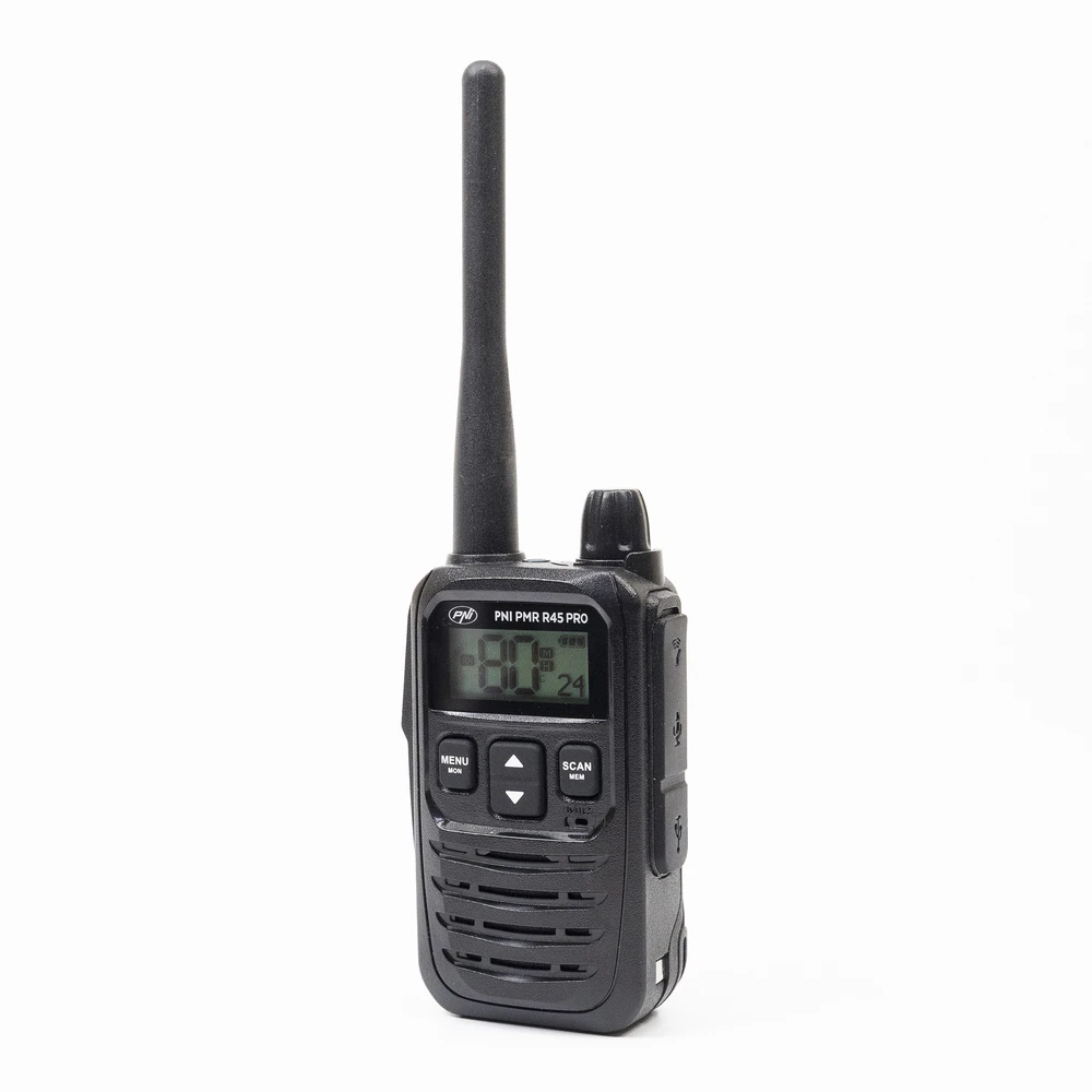 Nešiojama radijo stotelė PNI PMR R45 PRO 446MHz, 0.5W, 32 programuojami kanalai, 16 PMR ir 38 CTCSS bei 104 DCS tonai, IP67, Squelch 5 lygiai, VOX, TOT, BCL, Scan, Roger Beep