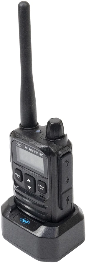 Nešiojama radijo stotelė PNI PMR R45 PRO 446MHz, 0.5W, 32 programuojami kanalai, 16 PMR ir 38 CTCSS bei 104 DCS tonai, IP67, Squelch 5 lygiai, VOX, TOT, BCL, Scan, Roger Beep