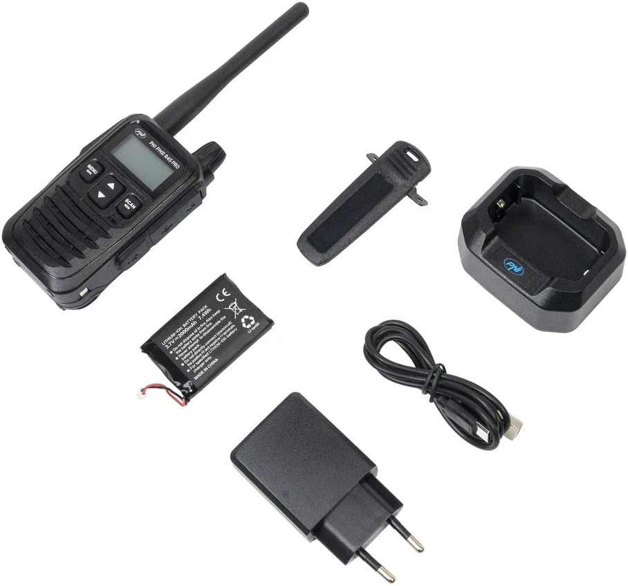 Nešiojama radijo stotelė PNI PMR R45 PRO 446MHz, 0.5W, 32 programuojami kanalai, 16 PMR ir 38 CTCSS bei 104 DCS tonai, IP67, Squelch 5 lygiai, VOX, TOT, BCL, Scan, Roger Beep