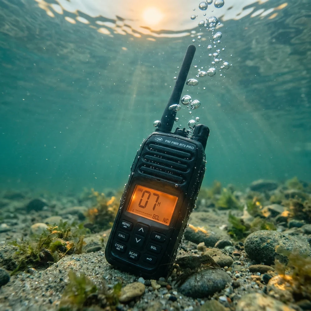 Nešiojama radijo stotelė PNI PMR R70 PRO 446MHz, 0.5W, 99 kanalai, 16 PMR ir 50 CTCSS bei 104 DCS tonai, IP67
