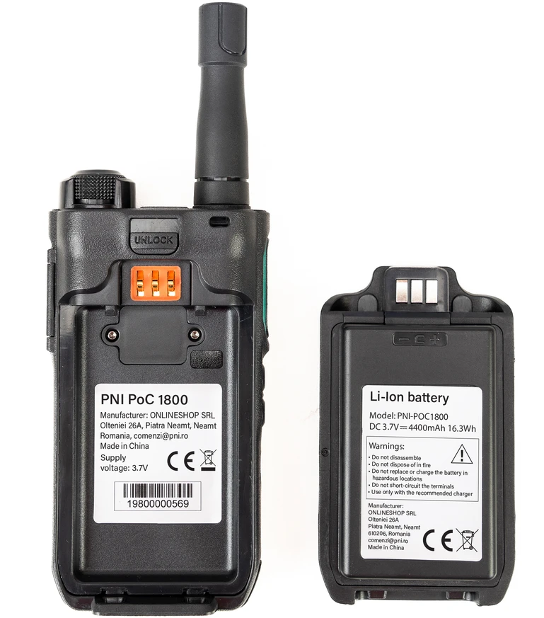 Nešiojama radijo stotelė PNI PoC 1800, GSM 4G LTE, 802.11b/g/n, 2.4GHz, 1.77 colio spalvotas ekranas, Li-Ion 4400 mAh, IP54