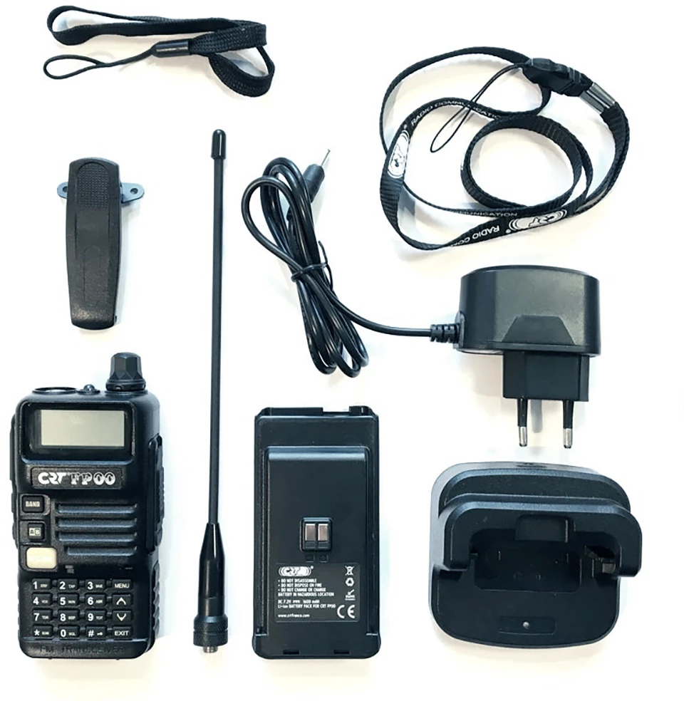 Nešiojama VHF / UHF radijo stotelė CRT FP00 dviejų dažnių juostų 136-174 ir 400-440 MHz, spalva juoda, VOX, 128 kanalai, nuskaitymas (Scan), programuojama, žibintuvėlis, FM radijas, TOT, retransliatorius