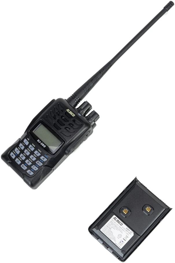 Nešiojama VHF/UHF radijo stotelė PNI Alinco DJ-500-E, reguliuojama galia, 200 kanalų, 1500mAh, Talk Around, VOX, TOT, CTCSS, DCS, FM radijas
