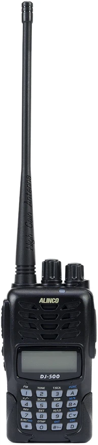 Nešiojama VHF/UHF radijo stotelė PNI Alinco DJ-500-E, reguliuojama galia, 200 kanalų, 1500mAh, Talk Around, VOX, TOT, CTCSS, DCS, FM radijas