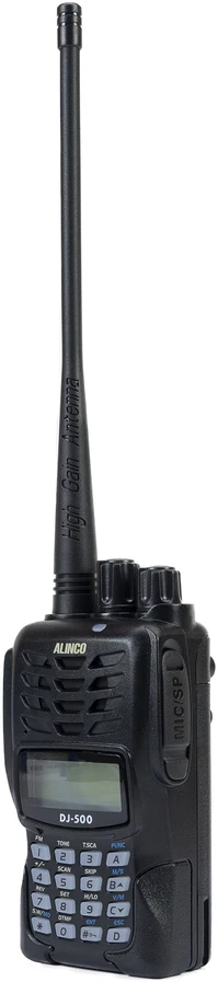 Nešiojama VHF/UHF radijo stotelė PNI Alinco DJ-500-E, reguliuojama galia, 200 kanalų, 1500mAh, Talk Around, VOX, TOT, CTCSS, DCS, FM radijas