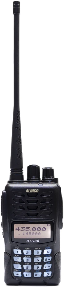 Nešiojama VHF/UHF radijo stotelė PNI Alinco DJ-500-E, reguliuojama galia, 200 kanalų, 1500mAh, Talk Around, VOX, TOT, CTCSS, DCS, FM radijas