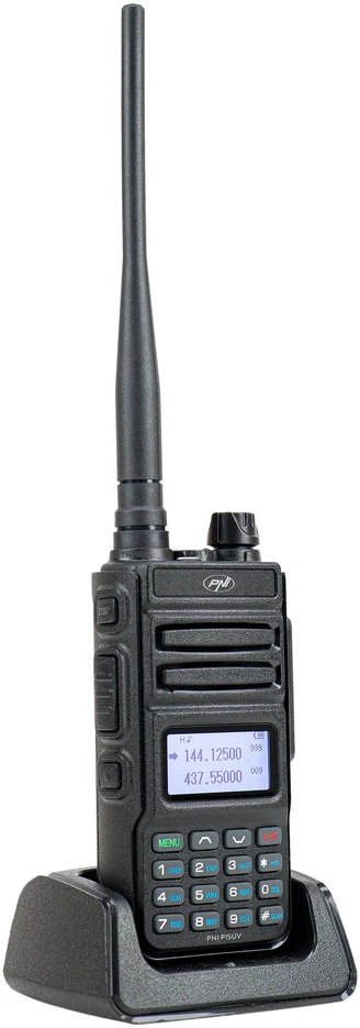 Nešiojama VHF / UHF radijo stotelė PNI P15UV dviejų dažnių, 144-146MHz / 430-440Mhz, 999 kanalų, su 1500 mAh baterija