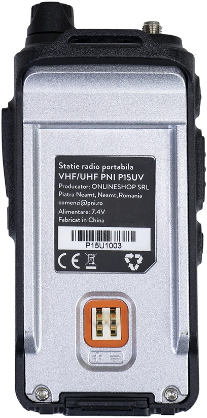 Nešiojama VHF / UHF radijo stotelė PNI P15UV dviejų dažnių, 144-146MHz / 430-440Mhz, 999 kanalų, su 1500 mAh baterija