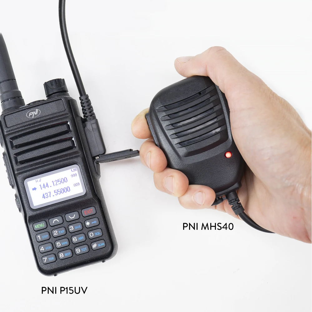 Nešiojama VHF / UHF radijo stotelė PNI P15UV dviejų dažnių, 144-146MHz / 430-440Mhz, 999 kanalų, su 1500 mAh baterija