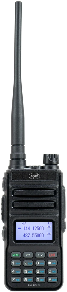 Nešiojama VHF / UHF radijo stotelė PNI P15UV dviejų dažnių, 144-146MHz / 430-440Mhz, 999 kanalų, su 1500 mAh baterija