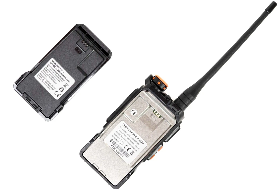 Nešiojama VHF/UHF radijo stotelė PNI P16UV, 999 kanalai, dviejų dažnių juostų TX ir 6 juostų RX, VOX perdavimas, nuskaitymas (Scan), FM radijas, orų kanalai, Li-Ion 2600 mAh