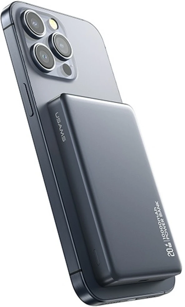 „USAMS CY“ serijos CD242 išorinė baterija, 10000mAh, 20W, magnetinė, belaidė, su patamsėjimu.