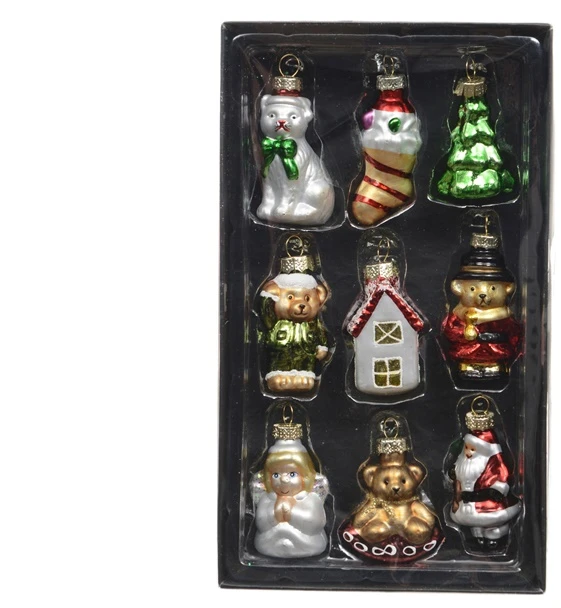 Nežinomas Eglutės žaisliukų rinkinys Decoris Figures, stiklas, 9 vnt.
