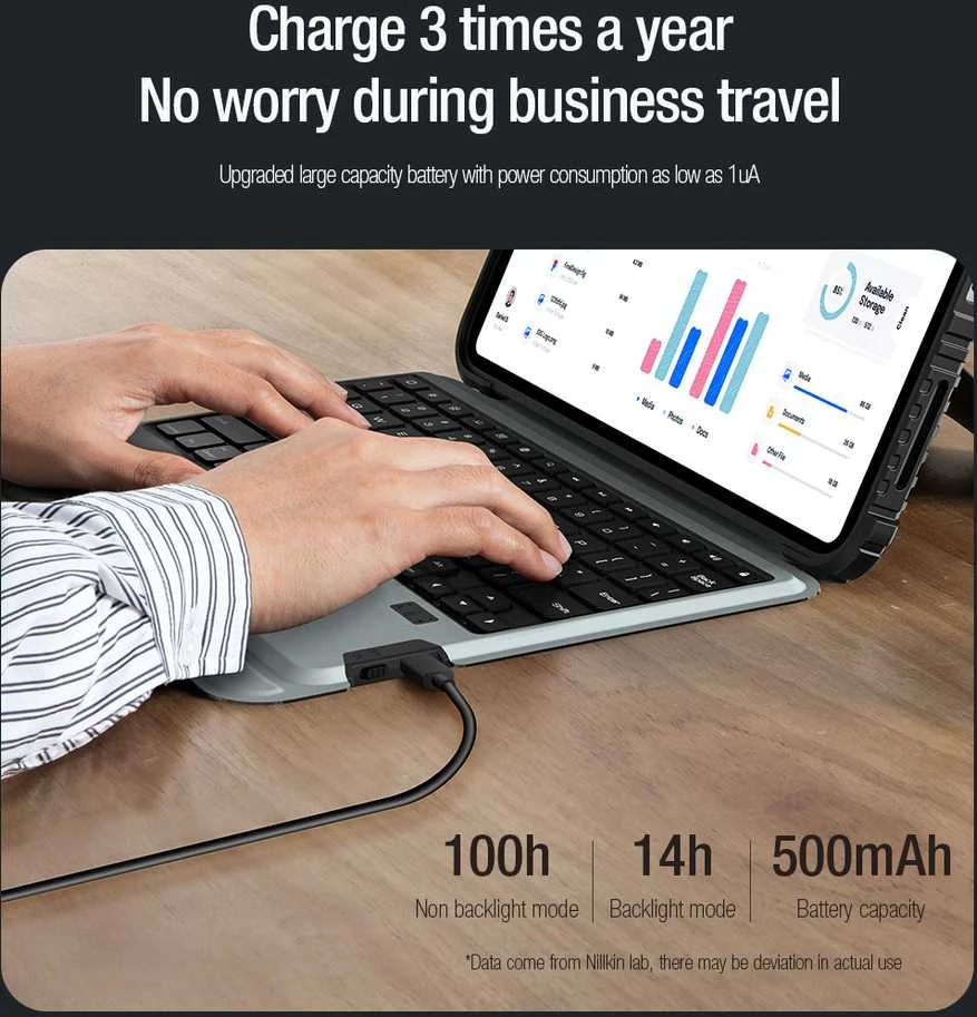 Nillkin Bumper Combo dėklas su klaviatūra versija su pašvietimu) skirtas Apple iPad 10.9 2022/11 2025 juodos spalvos