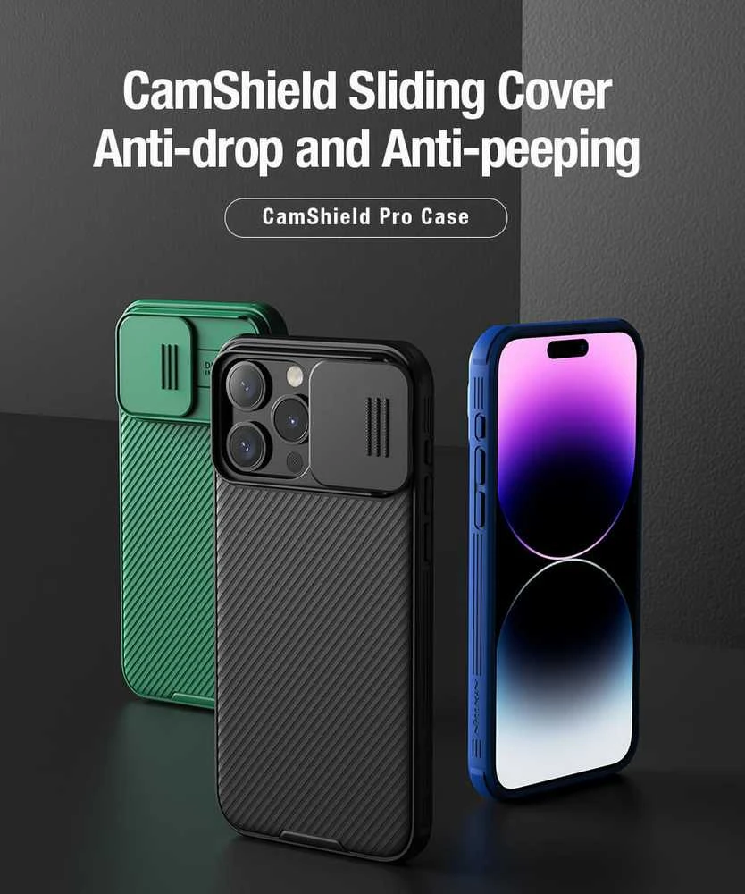 Dėklas Nillkin CamShield Pro Apple iPhone 15 Pro Max mėlynas