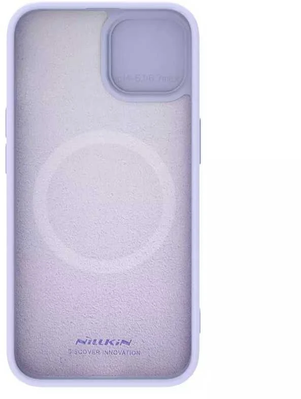 Dėklas Nillkin CamShield Silky Silicone Apple iPhone 15 Plus šviesiai violetinis