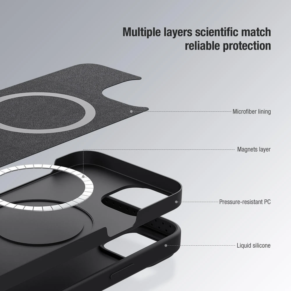 Dėklas Nillkin CamShield Silky Silicone Apple iPhone 15 Plus šviesiai violetinis