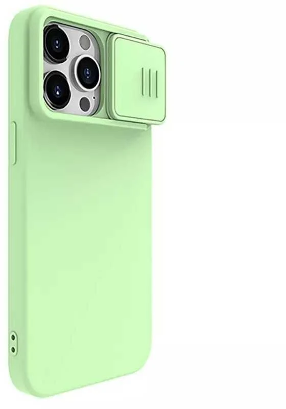 Dėklas Nillkin CamShield Silky Silicone Apple iPhone 15 Pro Max šviesiai žalias