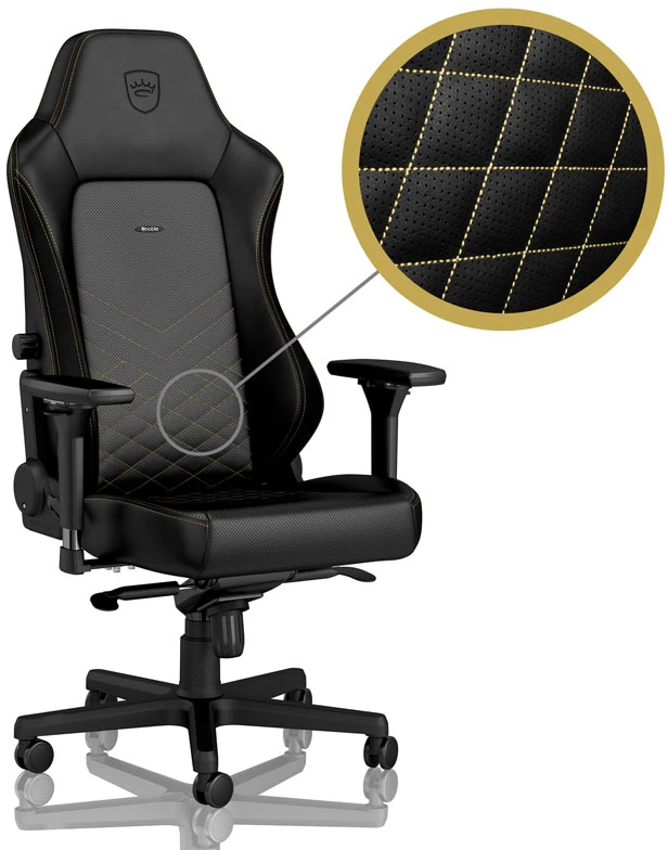 Žaidimų kėdė Noblechairs HERO PU-Leather Gaming Chair, Juoda-auksinė