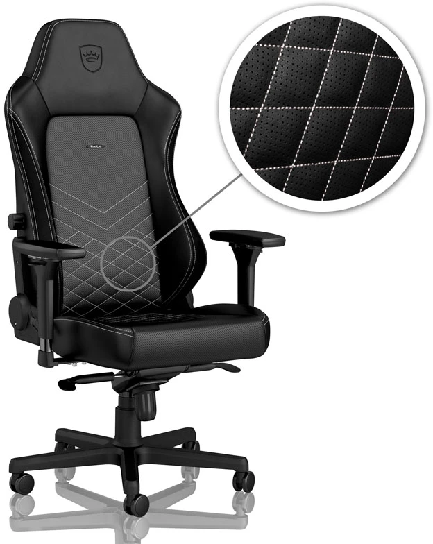 Žaidimų kėdė Noblechairs HERO PU-Leather Gaming Chair, Juoda-balta
