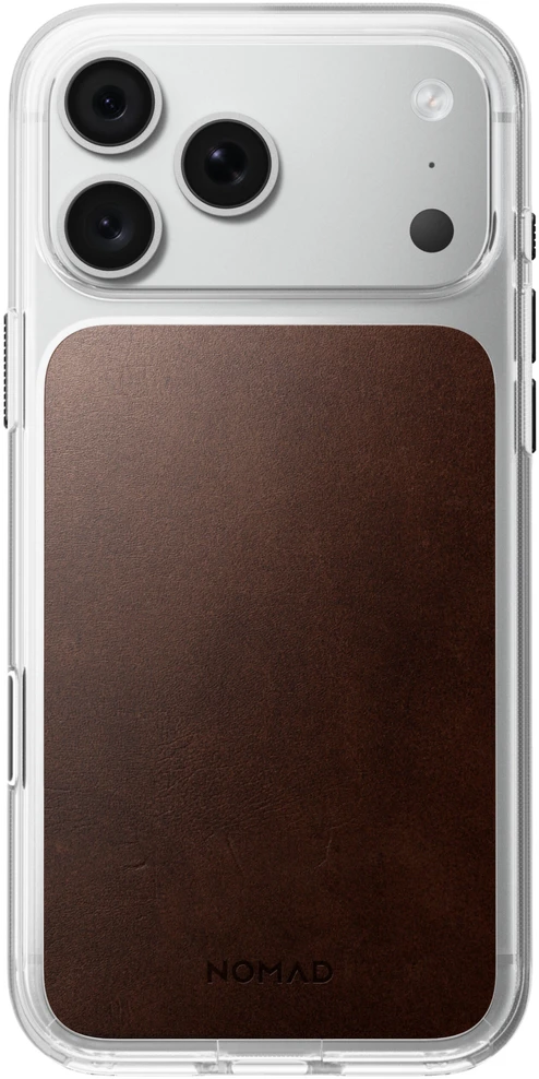 Nomad skaidrus odinis dėklas, sendinto rudumo (Horween) - iPhone 18 Pro Max/17 Pro Max