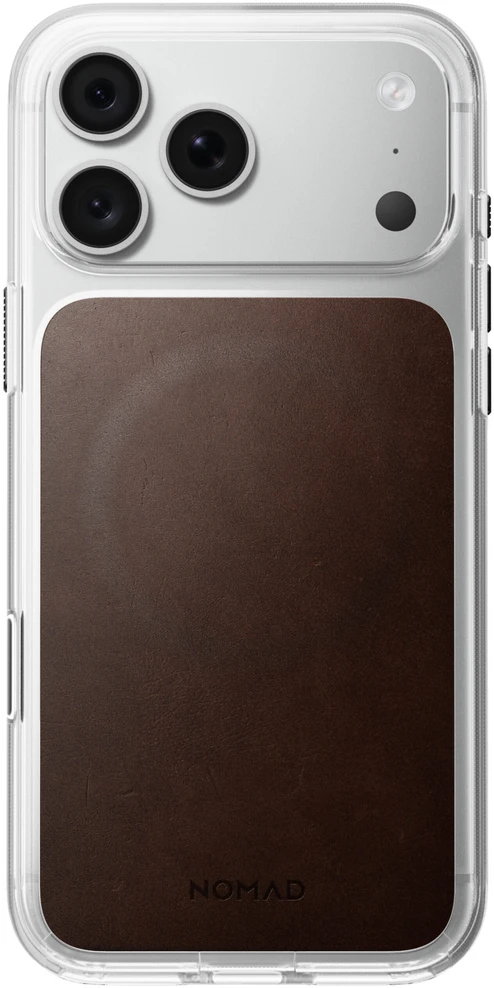Nomad skaidrus odinis dėklas, sendinto rudumo (Horween) - iPhone 18 Pro Max/17 Pro Max