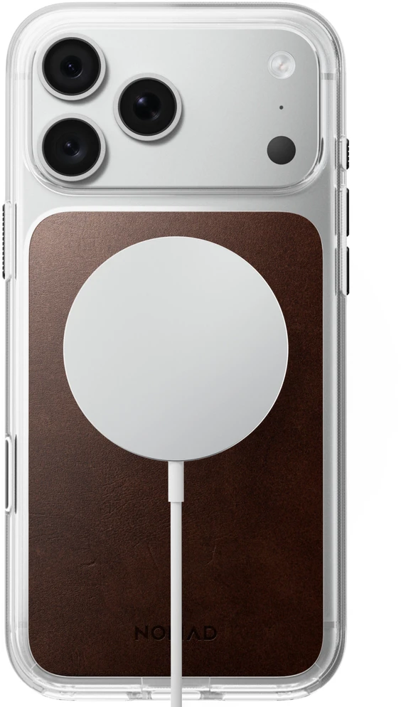 Nomad skaidrus odinis dėklas, sendinto rudumo (Horween) - iPhone 18 Pro Max/17 Pro Max