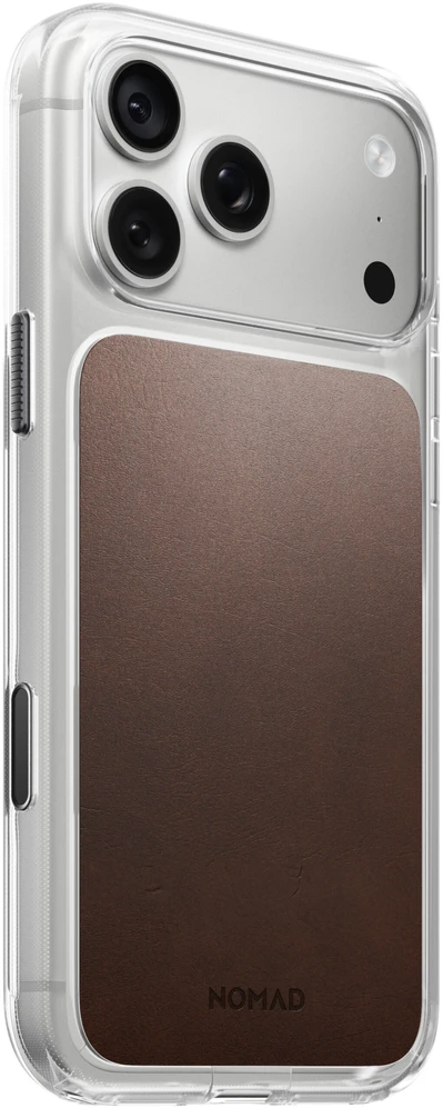 Nomad skaidrus odinis dėklas, sendinto rudumo (Horween) - iPhone 18 Pro Max/17 Pro Max
