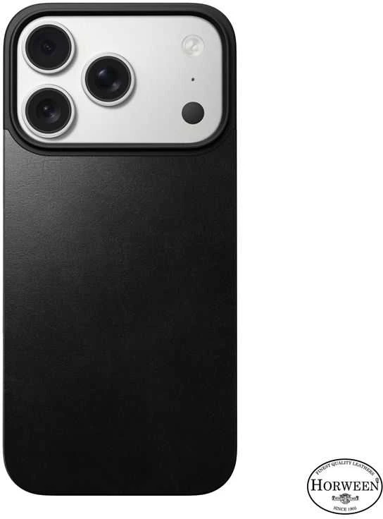 Dėklas Nomad Magnetic Leather Back, juodas (Horween), Magsafe - iPhone 17 Pro