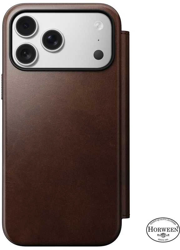 Dėklas „Nomad Modern Leather Folio“, kaimiško stiliaus rudas (Horween) – „iPhone 17 Pro Max“
