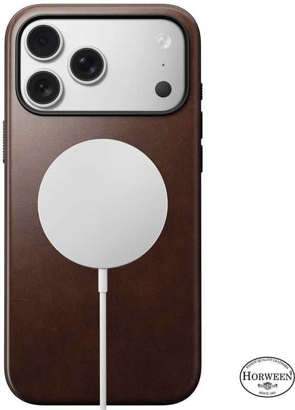 Nomad Modern Odinis dėklas, rustic ruda (Horween) - iPhone 17 Pro Max