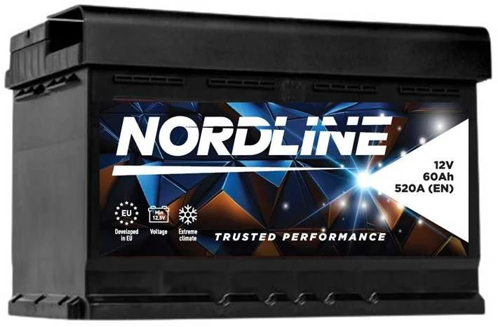 NORDLINE 60Ah 12V akumuliatorius su technine etikete