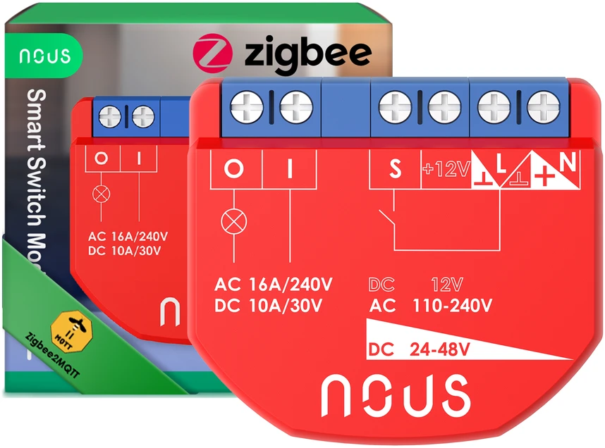 Nous Išmani relė / jungiklis su sauso kontakto jungtimis, 1 kanalo, be galios matavimo ZigBee 2MQTT, TUYA