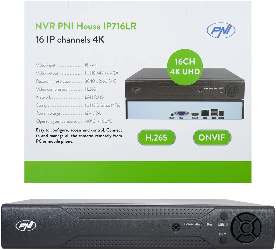 NVR PNI House IP716LR, 16 kanalų IP 4K, H.265, ONVIF