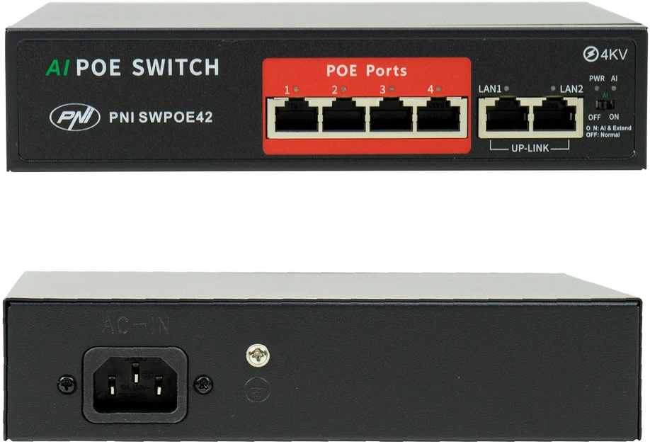 NVR POE PNI House IP810 vaizdo stebėjimo rinkinys, 8 PNI IP8POE kameros, POE komutatorius ir kabeliai komplekte