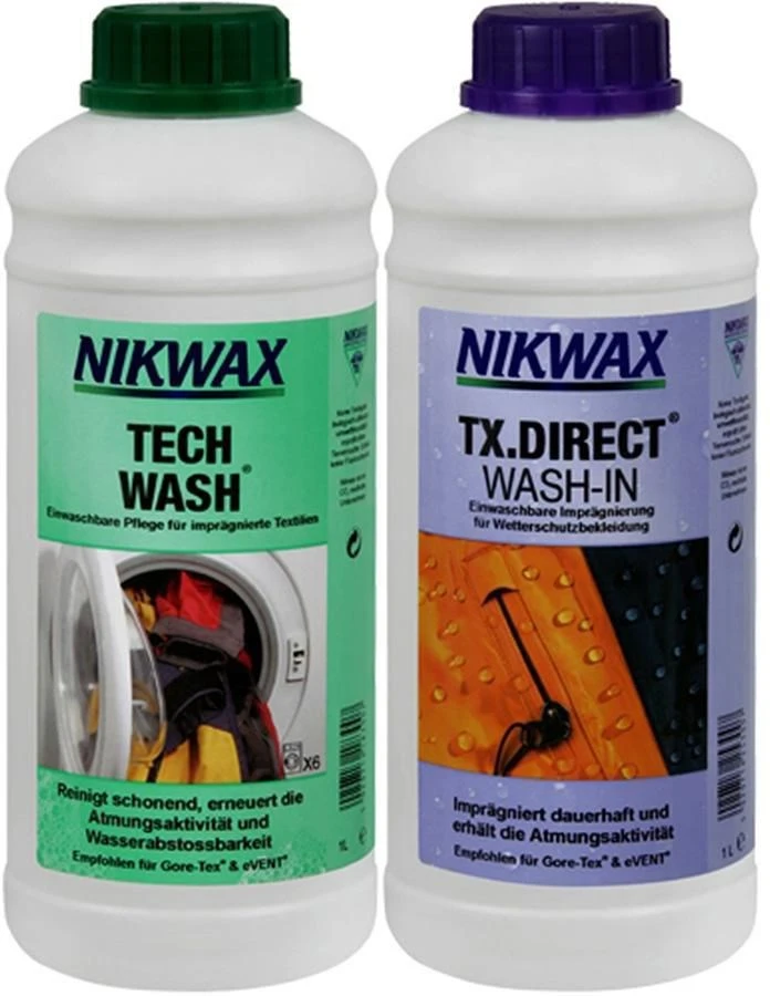 Komplektas Nikwax skalbiklis ir impregnavimo priemonė (TECH WASH 1 Ltr + TX. DIRECT WASH-IN 1 Ltr)