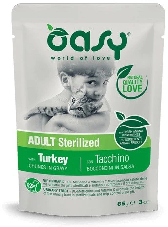 Maisto produktai katėms - Oasy Chunks in Gravy kalakutiena Wet Food 85g