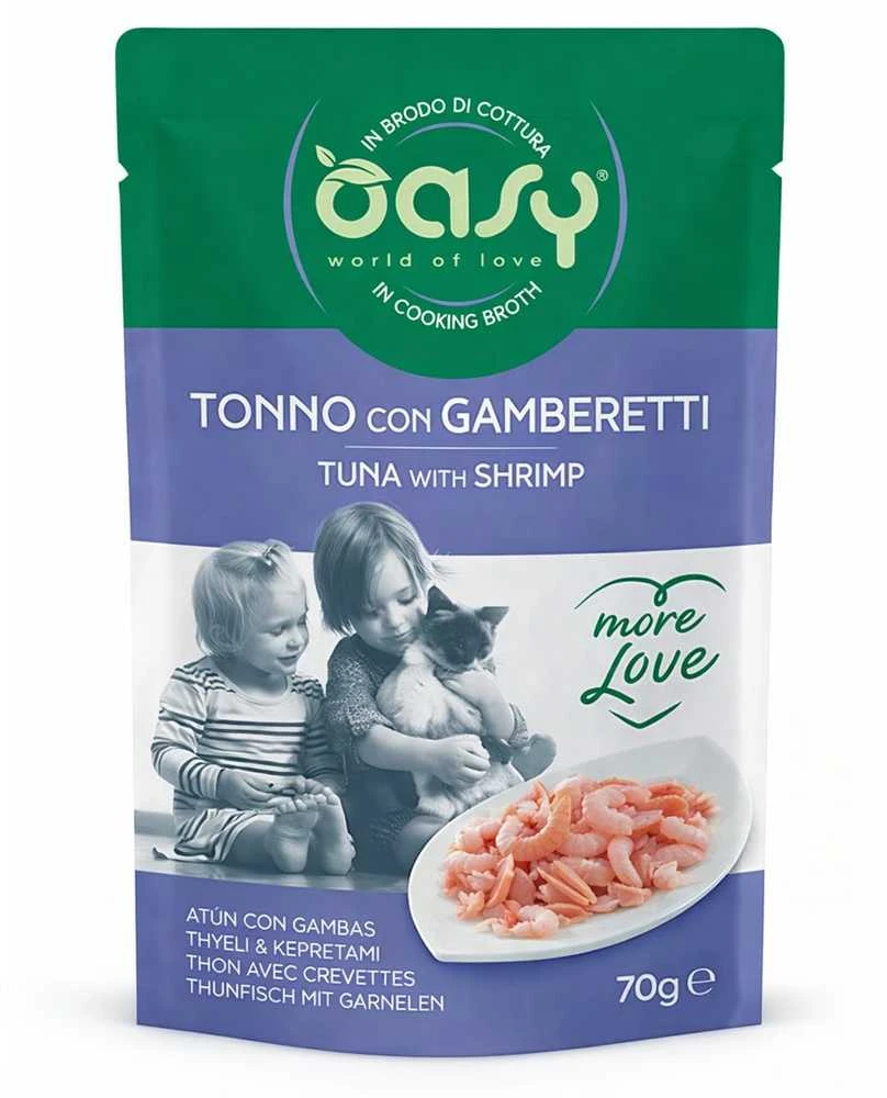 Maisto produktai - Oasy More Love Tuna su krevetėmis šlapias maistas 70g