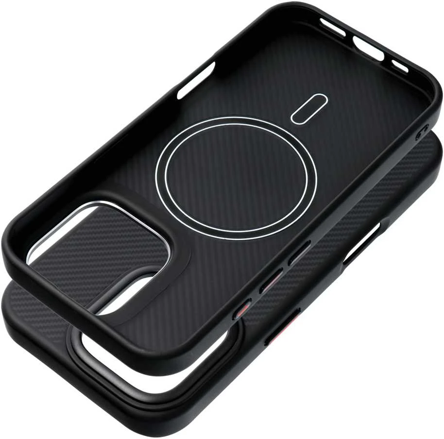 OEM dėklas, skirtas iPhone 15 PRO MAX, Carbon Elite Mag Cover, suderinamas su MagSafe juodas