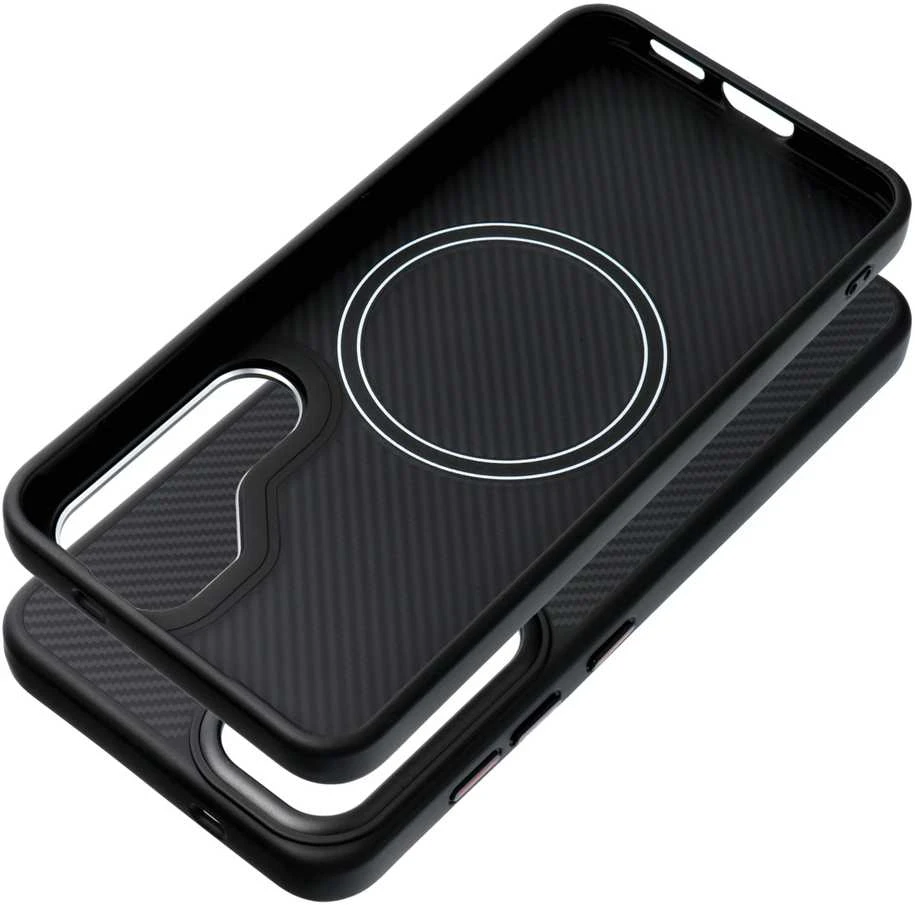 Oem Carbon Elite Mag dėklas suderinamas su MagSafe skirtas Samsung Galaxy S25 ULTRA juodos spalvos