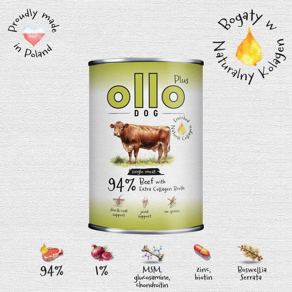 OLLO Plus Collagen Mono jautiena – drėgnas ėdalas šunims – 800g