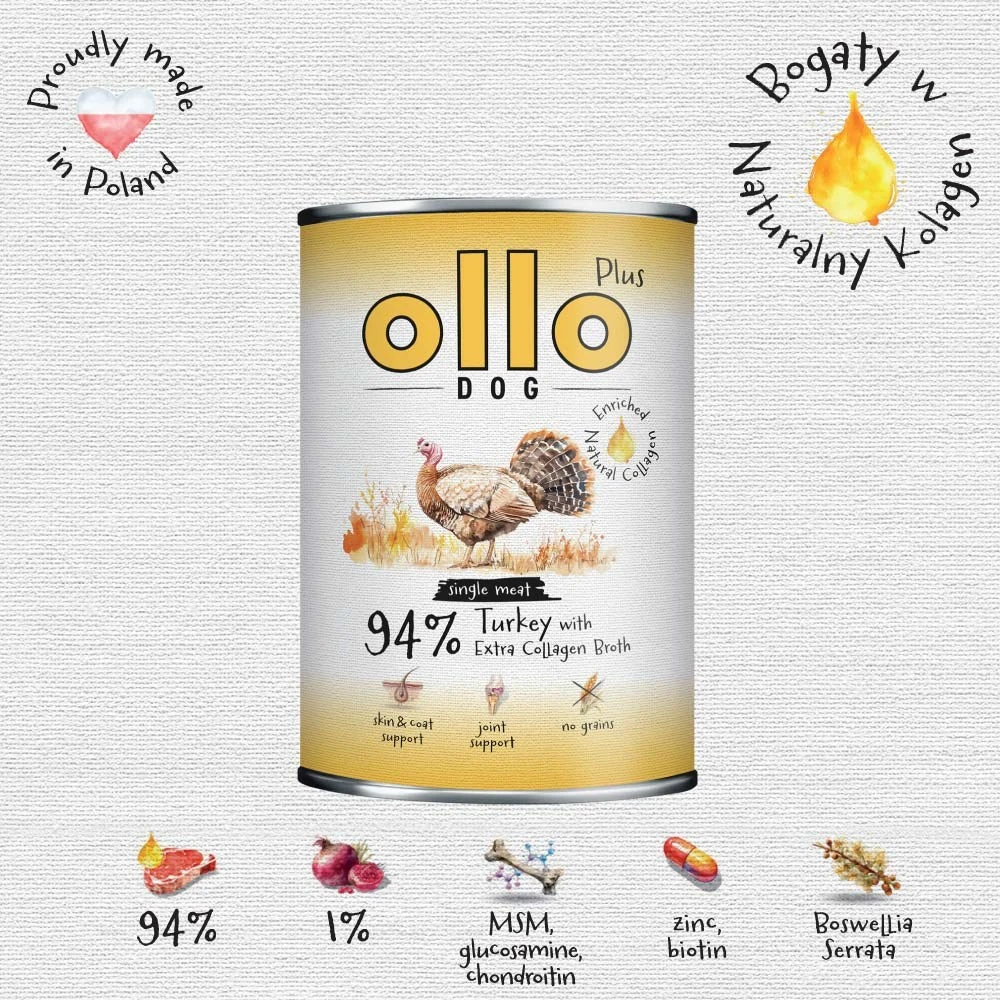 OLLO Plus Collagen Mono kalakutiena – drėgnas ėdalas šunims – 800g